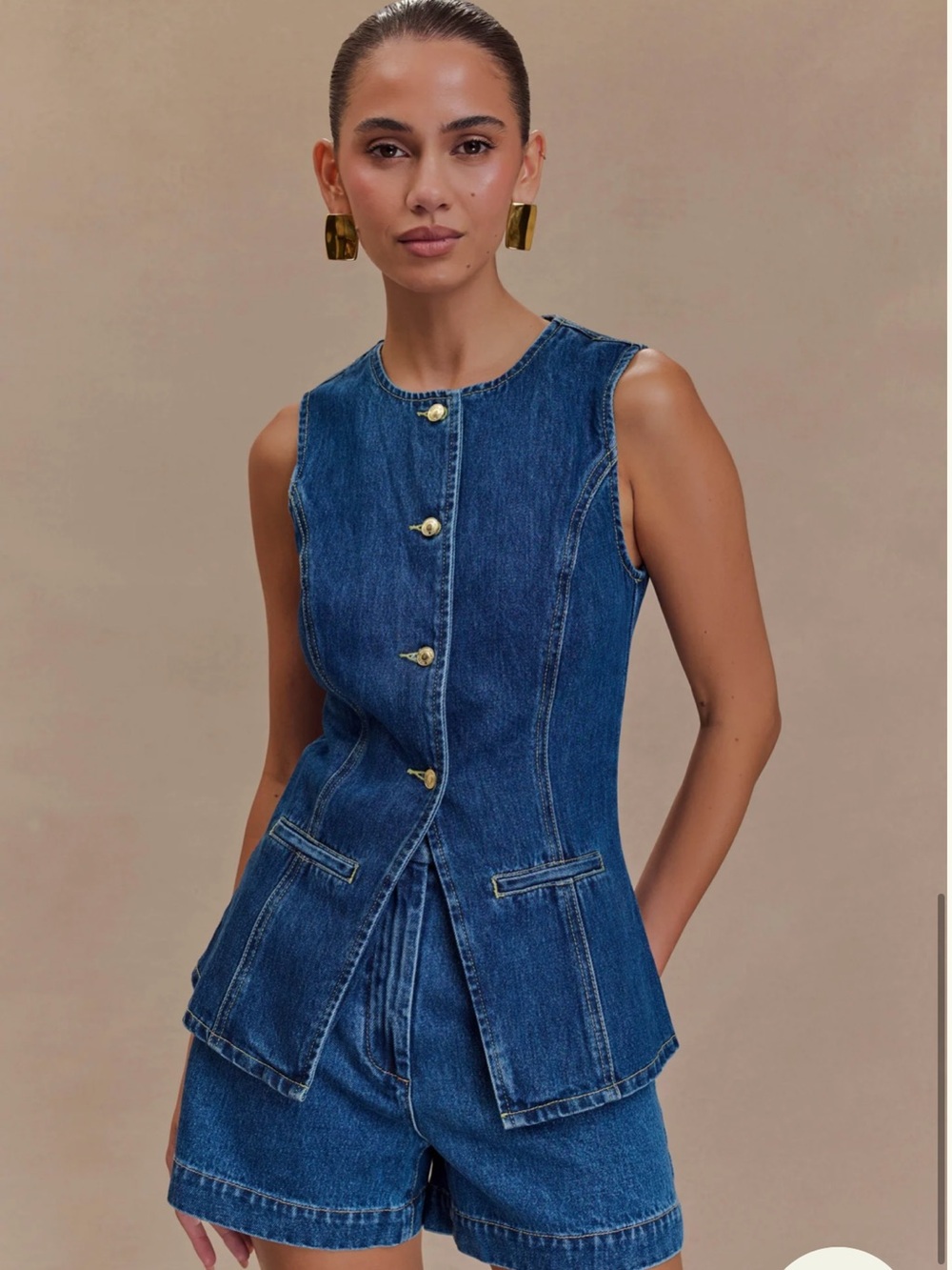 MESHKI Denim Top & Shorts Set | S Top / XS Shorts | Worn Once